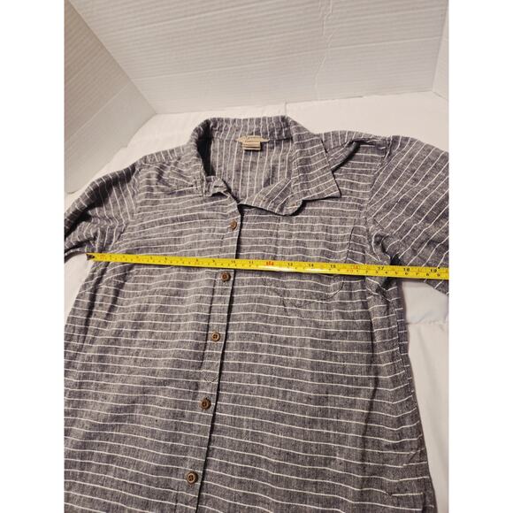 DULUTH TRADING M Organic Cotton Hemp Gray Striped Tunic Shirt Pockets Quite Lux - Picture 8 of 9